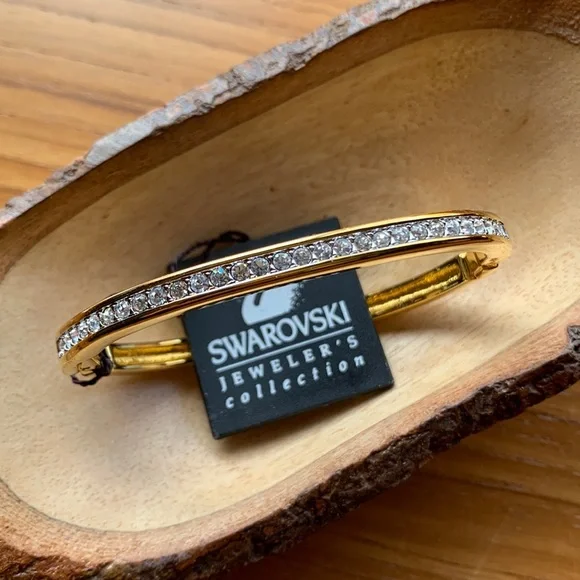 Swarovski Crystal Pave Gold Bangle Bracelet - Picture 7 of 8